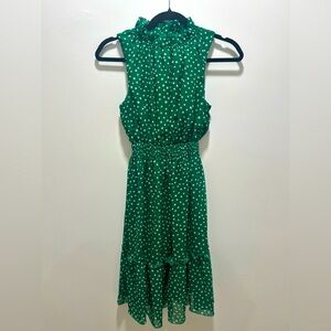 Kate & Lily Anthropologie Green And White Polkadot Sleeveless Shear Dress Size 4
